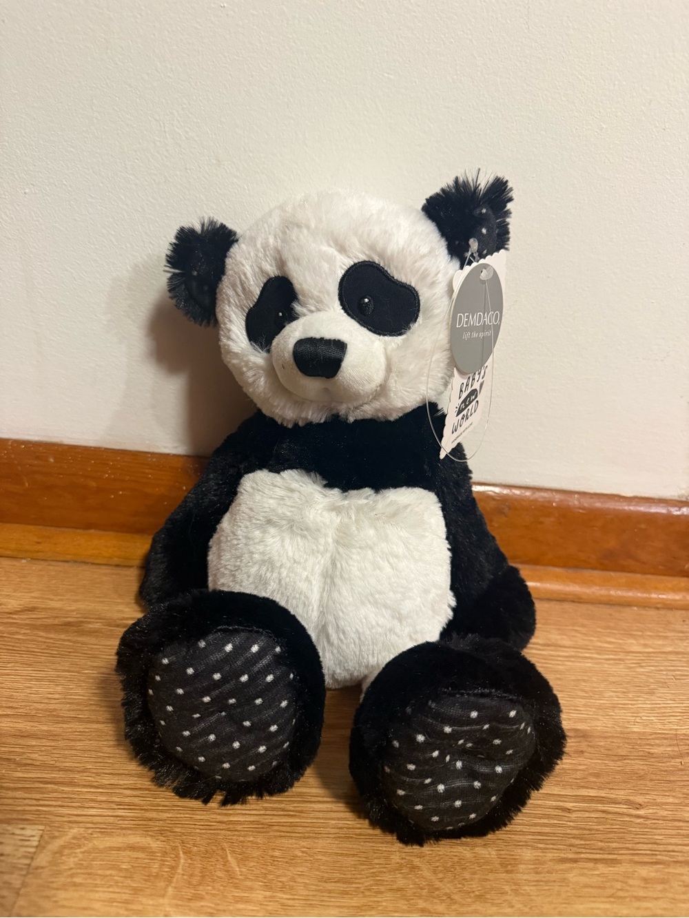 Demdaco 12" Panda Bear Polka Dot Ears Feet Stuffed Animal 2020 Plush
